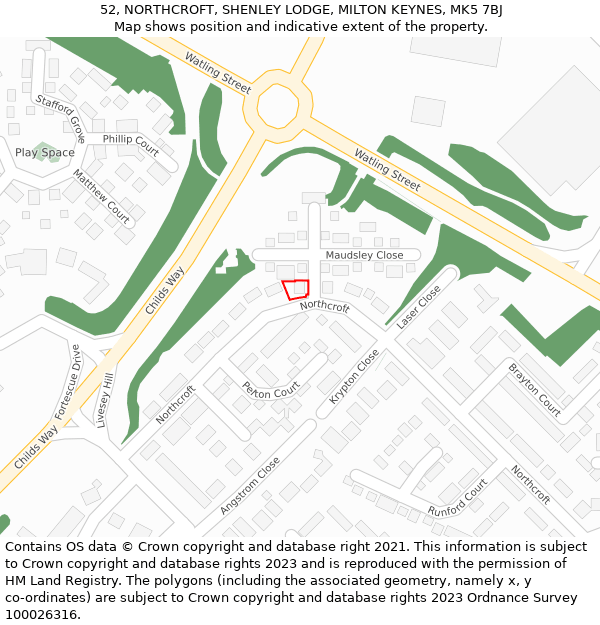 52, NORTHCROFT, SHENLEY LODGE, MILTON KEYNES, MK5 7BJ: Location map and indicative extent of plot