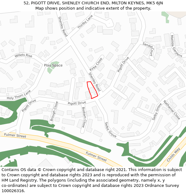 52, PIGOTT DRIVE, SHENLEY CHURCH END, MILTON KEYNES, MK5 6JN: Location map and indicative extent of plot