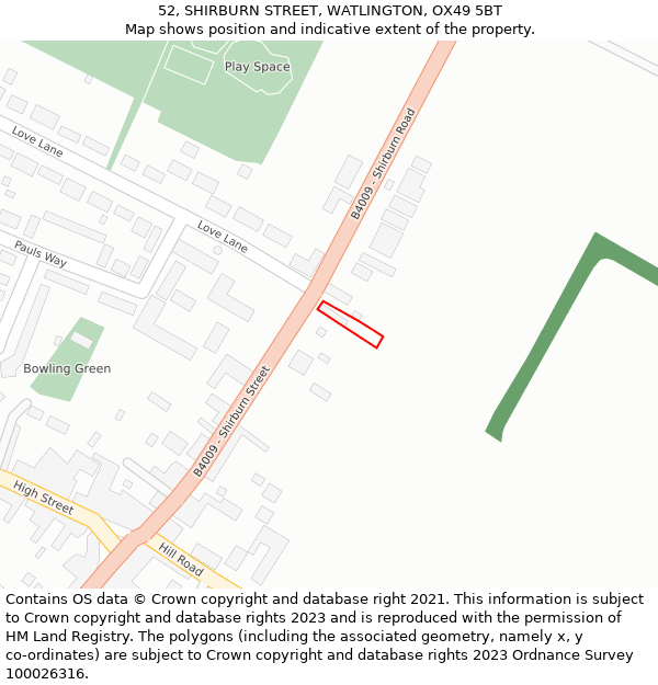 52, SHIRBURN STREET, WATLINGTON, OX49 5BT: Location map and indicative extent of plot