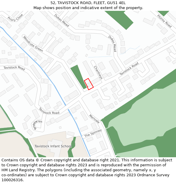 52, TAVISTOCK ROAD, FLEET, GU51 4EL: Location map and indicative extent of plot