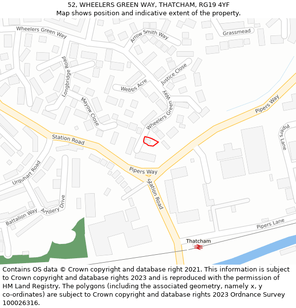 52, WHEELERS GREEN WAY, THATCHAM, RG19 4YF: Location map and indicative extent of plot