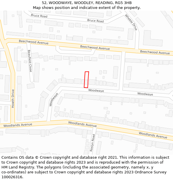 52, WOODWAYE, WOODLEY, READING, RG5 3HB: Location map and indicative extent of plot