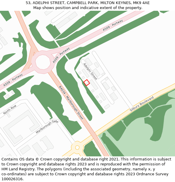 53, ADELPHI STREET, CAMPBELL PARK, MILTON KEYNES, MK9 4AE: Location map and indicative extent of plot