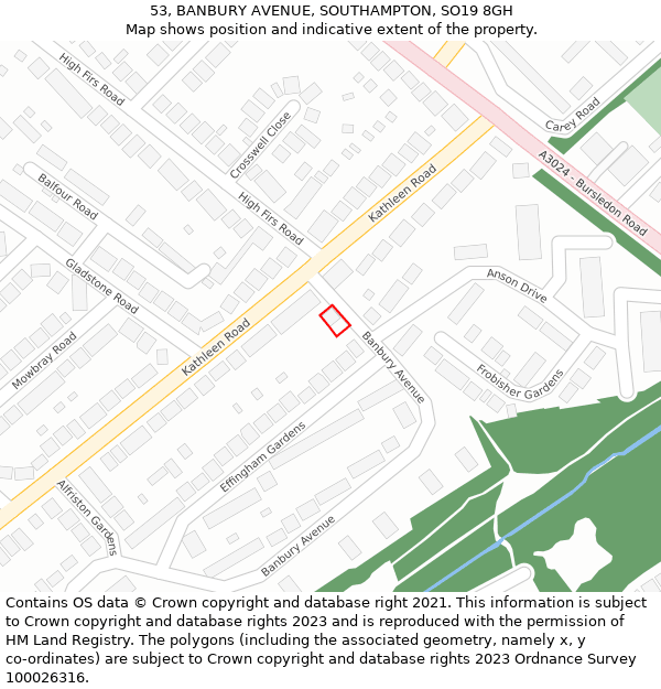 53, BANBURY AVENUE, SOUTHAMPTON, SO19 8GH: Location map and indicative extent of plot