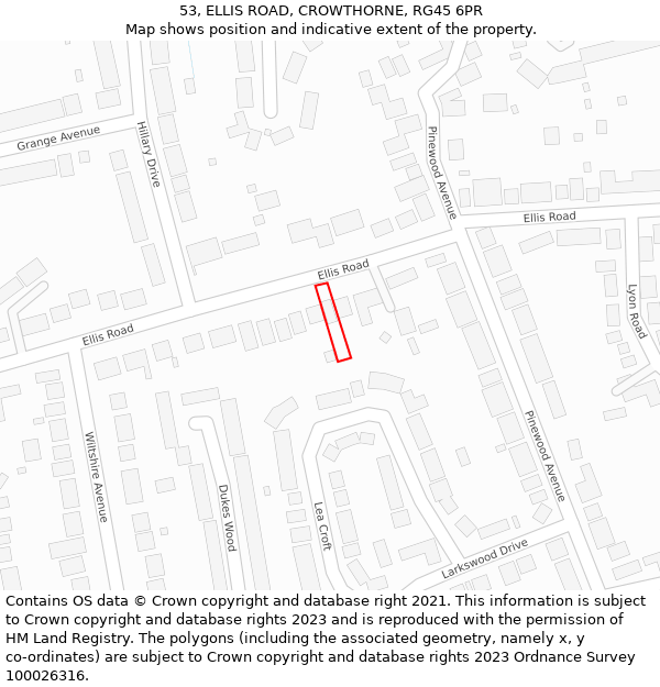 53, ELLIS ROAD, CROWTHORNE, RG45 6PR: Location map and indicative extent of plot