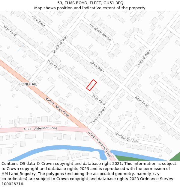 53, ELMS ROAD, FLEET, GU51 3EQ: Location map and indicative extent of plot