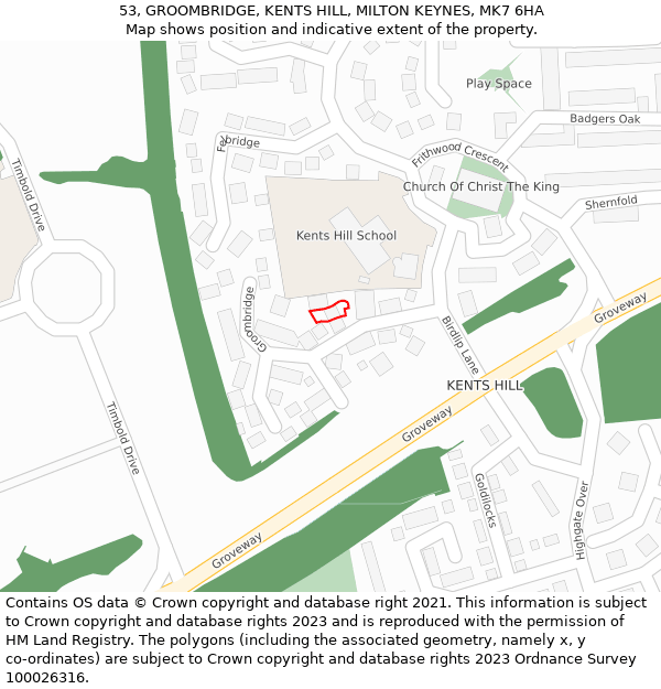 53, GROOMBRIDGE, KENTS HILL, MILTON KEYNES, MK7 6HA: Location map and indicative extent of plot