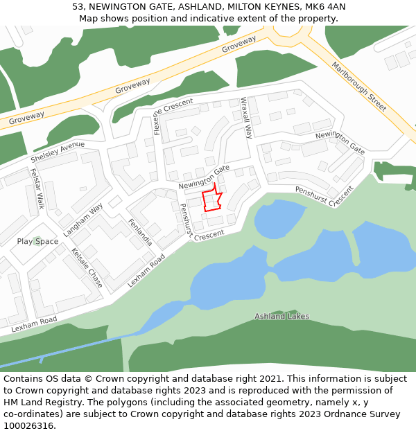 53, NEWINGTON GATE, ASHLAND, MILTON KEYNES, MK6 4AN: Location map and indicative extent of plot