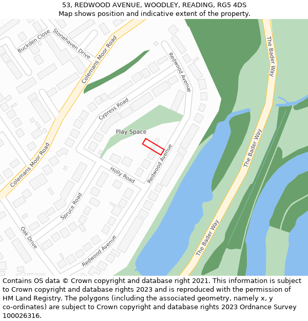 53, REDWOOD AVENUE, WOODLEY, READING, RG5 4DS: Location map and indicative extent of plot