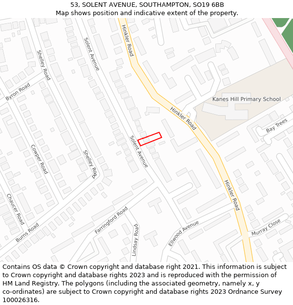 53, SOLENT AVENUE, SOUTHAMPTON, SO19 6BB: Location map and indicative extent of plot