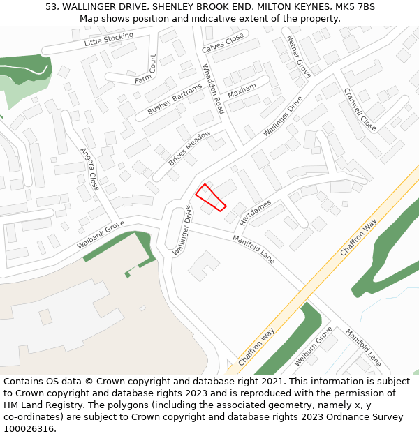53, WALLINGER DRIVE, SHENLEY BROOK END, MILTON KEYNES, MK5 7BS: Location map and indicative extent of plot