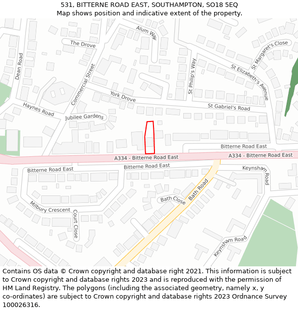 531, BITTERNE ROAD EAST, SOUTHAMPTON, SO18 5EQ: Location map and indicative extent of plot