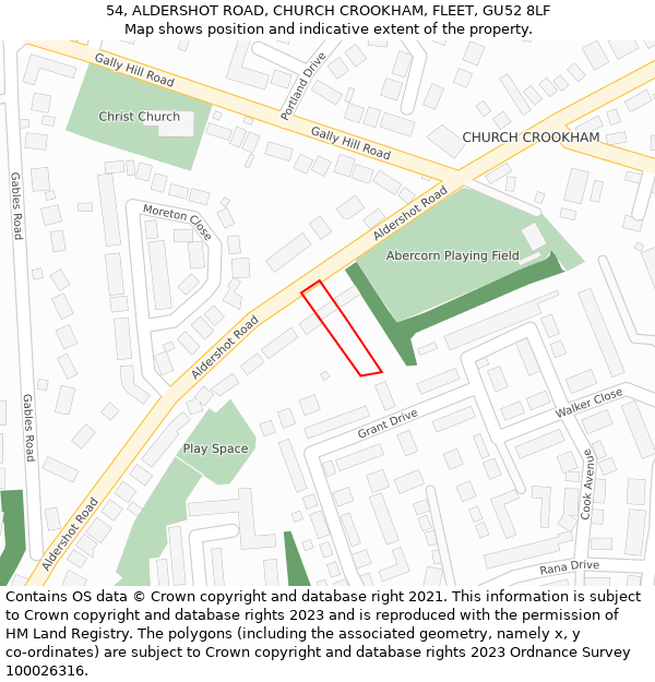 54, ALDERSHOT ROAD, CHURCH CROOKHAM, FLEET, GU52 8LF: Location map and indicative extent of plot