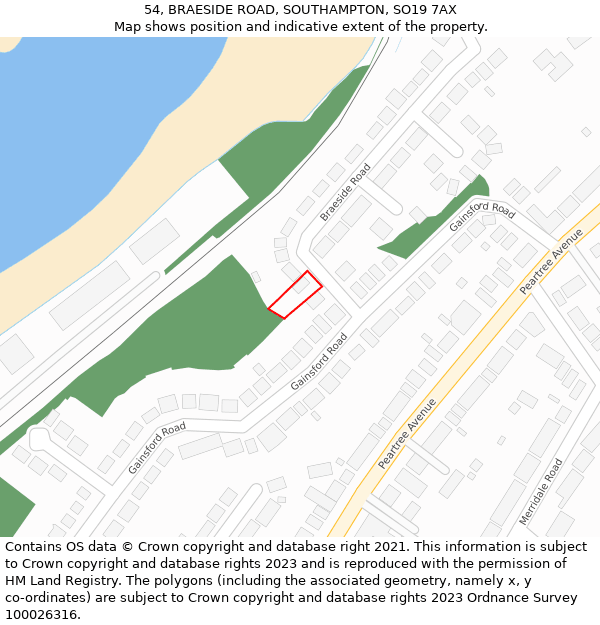 54, BRAESIDE ROAD, SOUTHAMPTON, SO19 7AX: Location map and indicative extent of plot