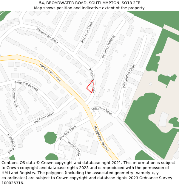 54, BROADWATER ROAD, SOUTHAMPTON, SO18 2EB: Location map and indicative extent of plot