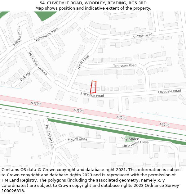 54, CLIVEDALE ROAD, WOODLEY, READING, RG5 3RD: Location map and indicative extent of plot