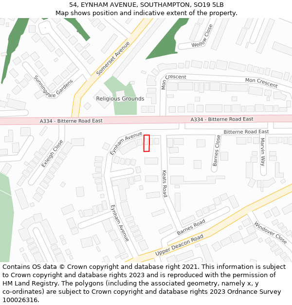 54, EYNHAM AVENUE, SOUTHAMPTON, SO19 5LB: Location map and indicative extent of plot