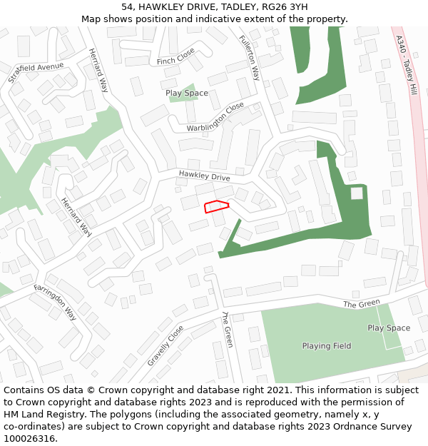 54, HAWKLEY DRIVE, TADLEY, RG26 3YH: Location map and indicative extent of plot