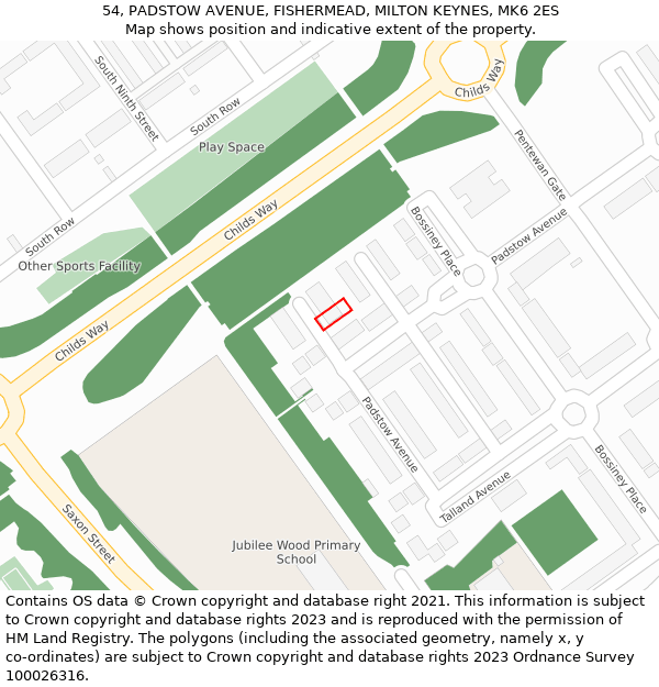 54, PADSTOW AVENUE, FISHERMEAD, MILTON KEYNES, MK6 2ES: Location map and indicative extent of plot
