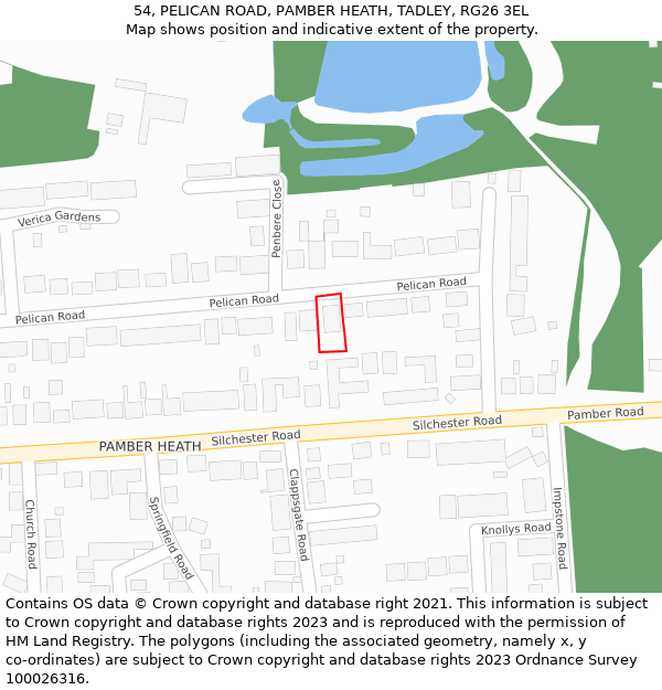 54, PELICAN ROAD, PAMBER HEATH, TADLEY, RG26 3EL: Location map and indicative extent of plot