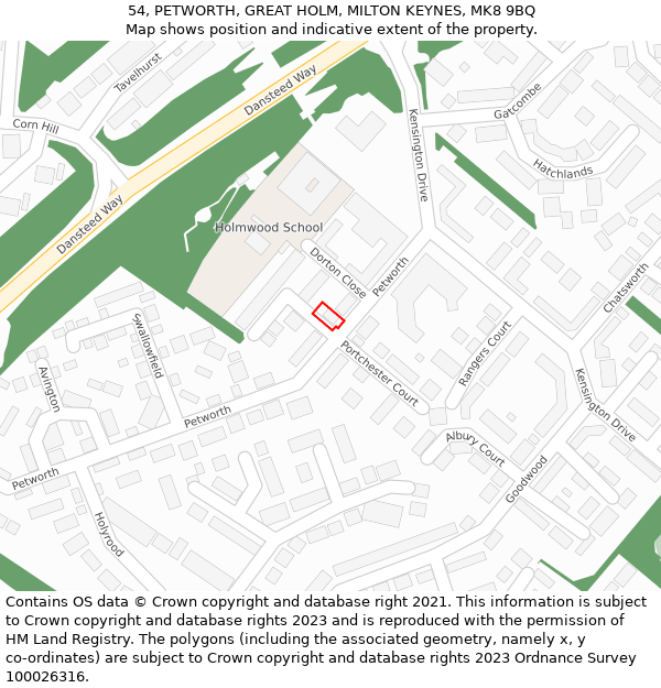 54, PETWORTH, GREAT HOLM, MILTON KEYNES, MK8 9BQ: Location map and indicative extent of plot