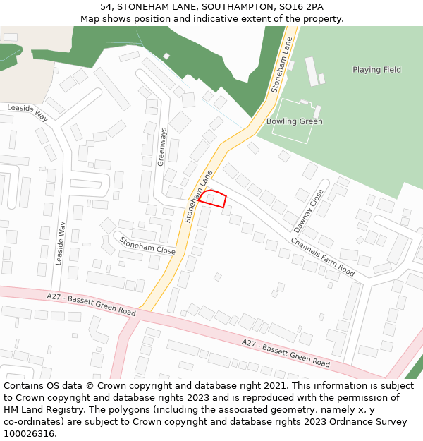 54, STONEHAM LANE, SOUTHAMPTON, SO16 2PA: Location map and indicative extent of plot