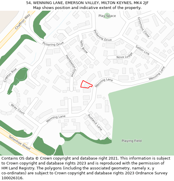 54, WENNING LANE, EMERSON VALLEY, MILTON KEYNES, MK4 2JF: Location map and indicative extent of plot