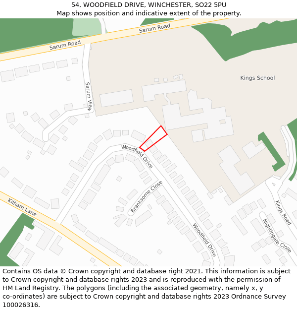 54, WOODFIELD DRIVE, WINCHESTER, SO22 5PU: Location map and indicative extent of plot