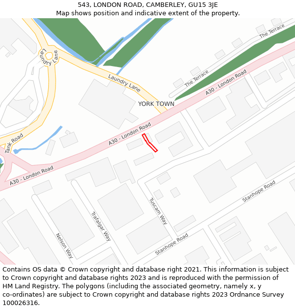 543, LONDON ROAD, CAMBERLEY, GU15 3JE: Location map and indicative extent of plot