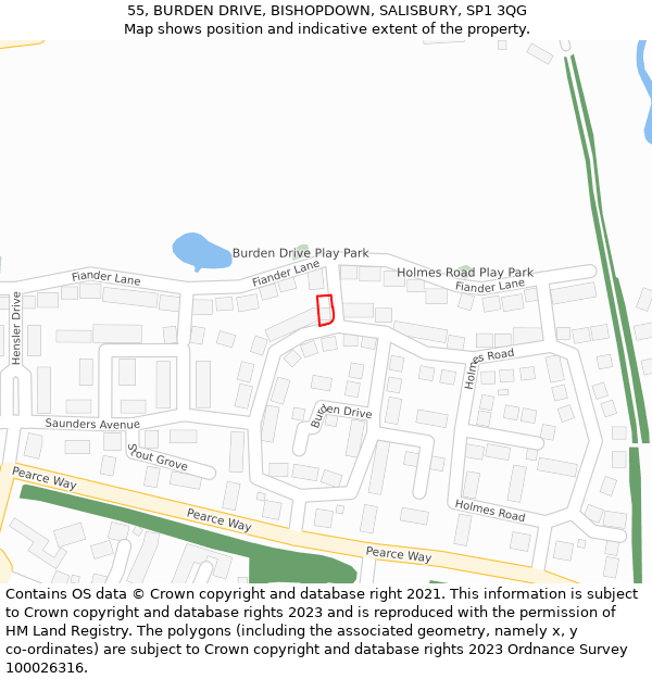 55, BURDEN DRIVE, BISHOPDOWN, SALISBURY, SP1 3QG: Location map and indicative extent of plot