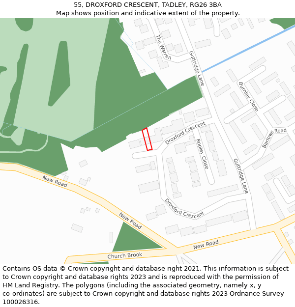 55, DROXFORD CRESCENT, TADLEY, RG26 3BA: Location map and indicative extent of plot