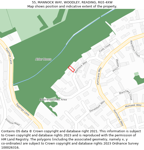 55, MANNOCK WAY, WOODLEY, READING, RG5 4XW: Location map and indicative extent of plot