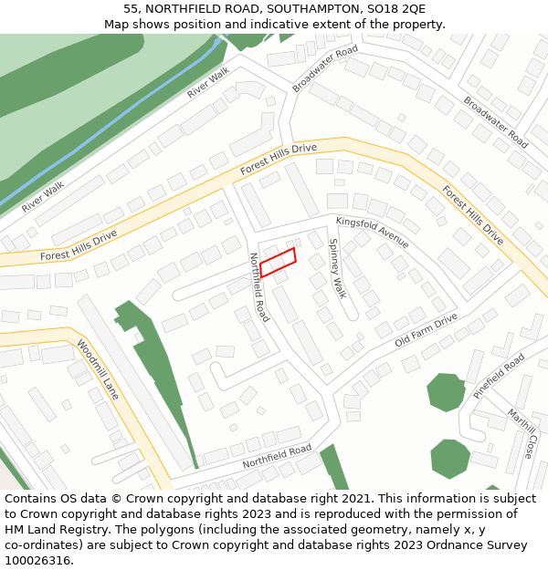 55, NORTHFIELD ROAD, SOUTHAMPTON, SO18 2QE: Location map and indicative extent of plot