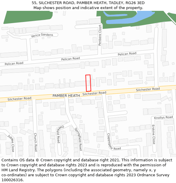 55, SILCHESTER ROAD, PAMBER HEATH, TADLEY, RG26 3ED: Location map and indicative extent of plot