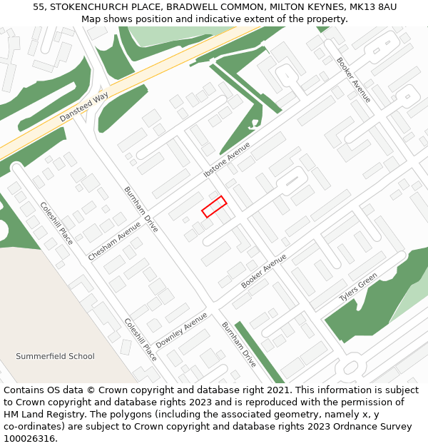 55, STOKENCHURCH PLACE, BRADWELL COMMON, MILTON KEYNES, MK13 8AU: Location map and indicative extent of plot