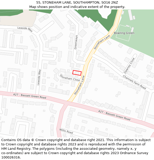 55, STONEHAM LANE, SOUTHAMPTON, SO16 2NZ: Location map and indicative extent of plot