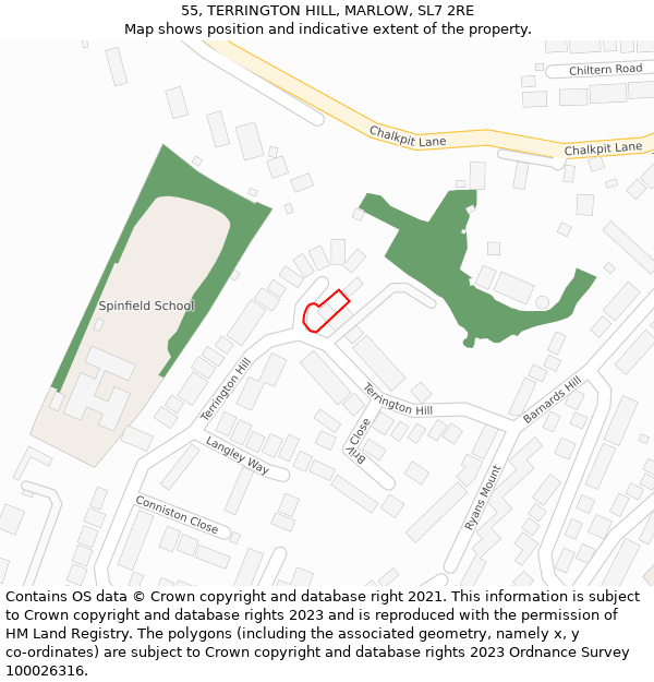 55, TERRINGTON HILL, MARLOW, SL7 2RE: Location map and indicative extent of plot