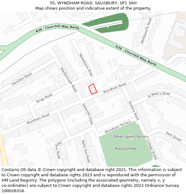 55, WYNDHAM ROAD, SALISBURY, SP1 3AH: Location map and indicative extent of plot