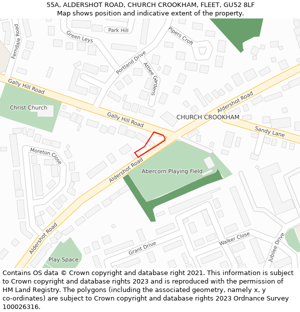 55A, ALDERSHOT ROAD, CHURCH CROOKHAM, FLEET, GU52 8LF: Location map and indicative extent of plot