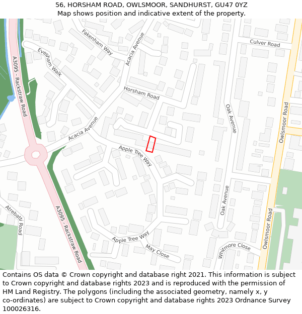 56, HORSHAM ROAD, OWLSMOOR, SANDHURST, GU47 0YZ: Location map and indicative extent of plot