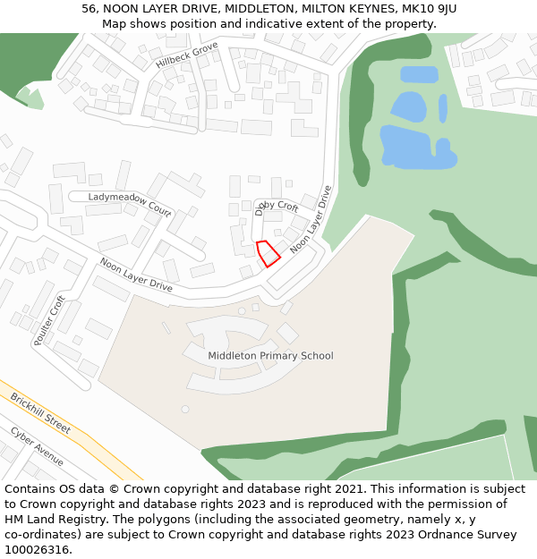 56, NOON LAYER DRIVE, MIDDLETON, MILTON KEYNES, MK10 9JU: Location map and indicative extent of plot