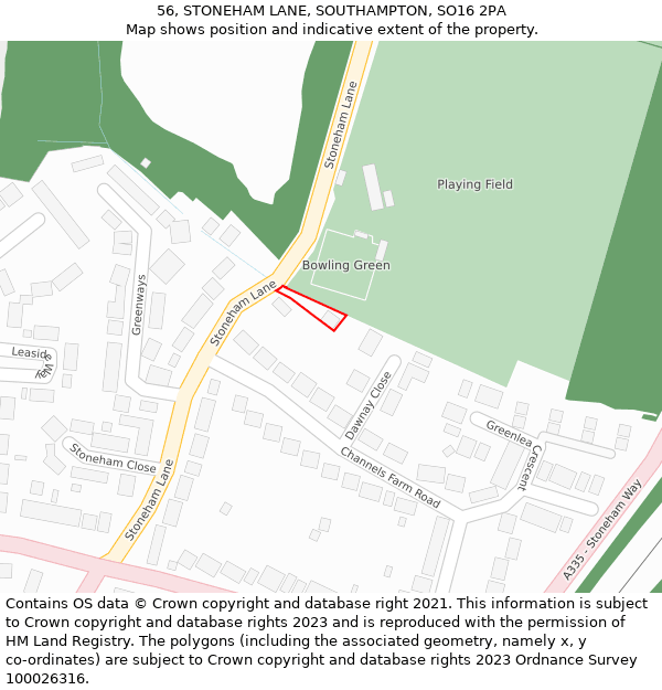 56, STONEHAM LANE, SOUTHAMPTON, SO16 2PA: Location map and indicative extent of plot