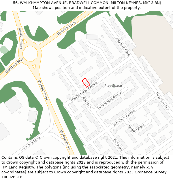 56, WALKHAMPTON AVENUE, BRADWELL COMMON, MILTON KEYNES, MK13 8NJ: Location map and indicative extent of plot