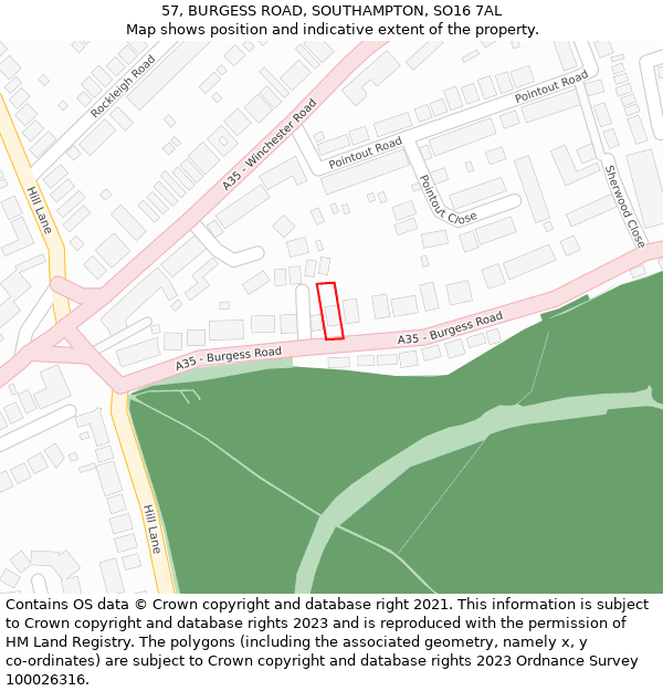 57, BURGESS ROAD, SOUTHAMPTON, SO16 7AL: Location map and indicative extent of plot