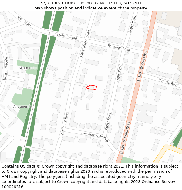 57, CHRISTCHURCH ROAD, WINCHESTER, SO23 9TE: Location map and indicative extent of plot