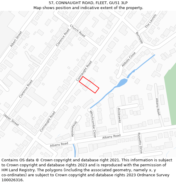 57, CONNAUGHT ROAD, FLEET, GU51 3LP: Location map and indicative extent of plot