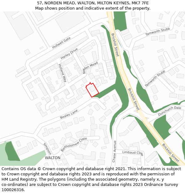 57, NORDEN MEAD, WALTON, MILTON KEYNES, MK7 7FE: Location map and indicative extent of plot