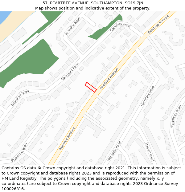 57, PEARTREE AVENUE, SOUTHAMPTON, SO19 7JN: Location map and indicative extent of plot