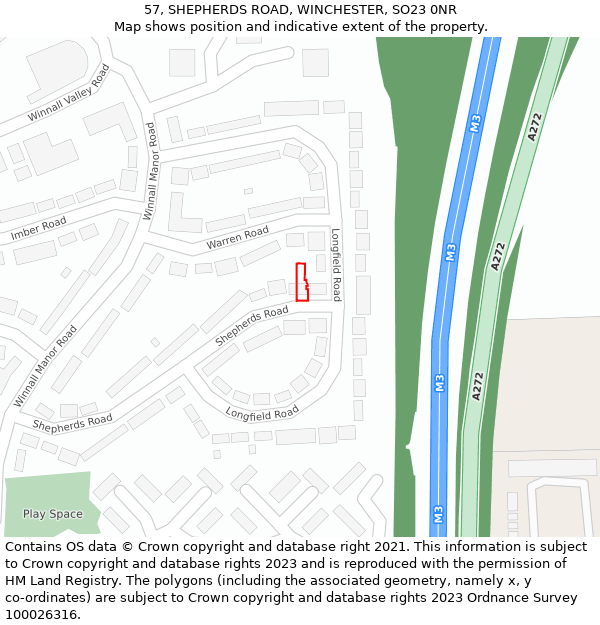 57, SHEPHERDS ROAD, WINCHESTER, SO23 0NR: Location map and indicative extent of plot