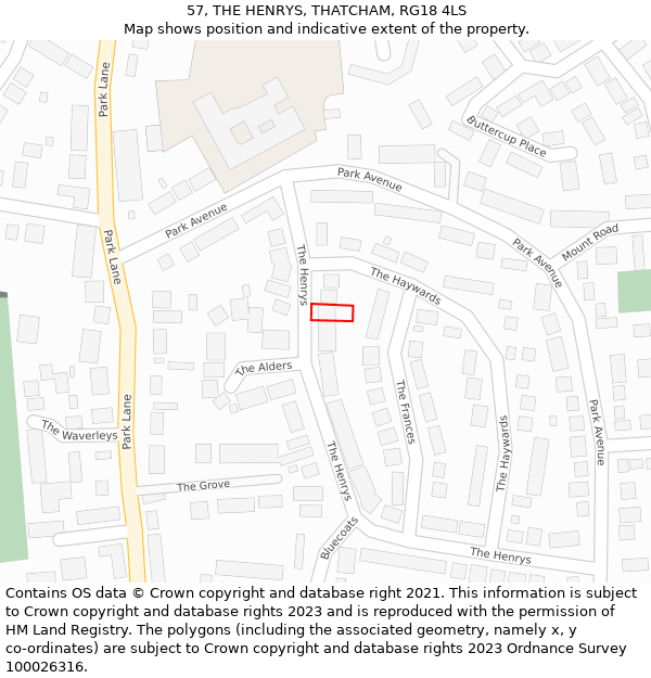 57, THE HENRYS, THATCHAM, RG18 4LS: Location map and indicative extent of plot